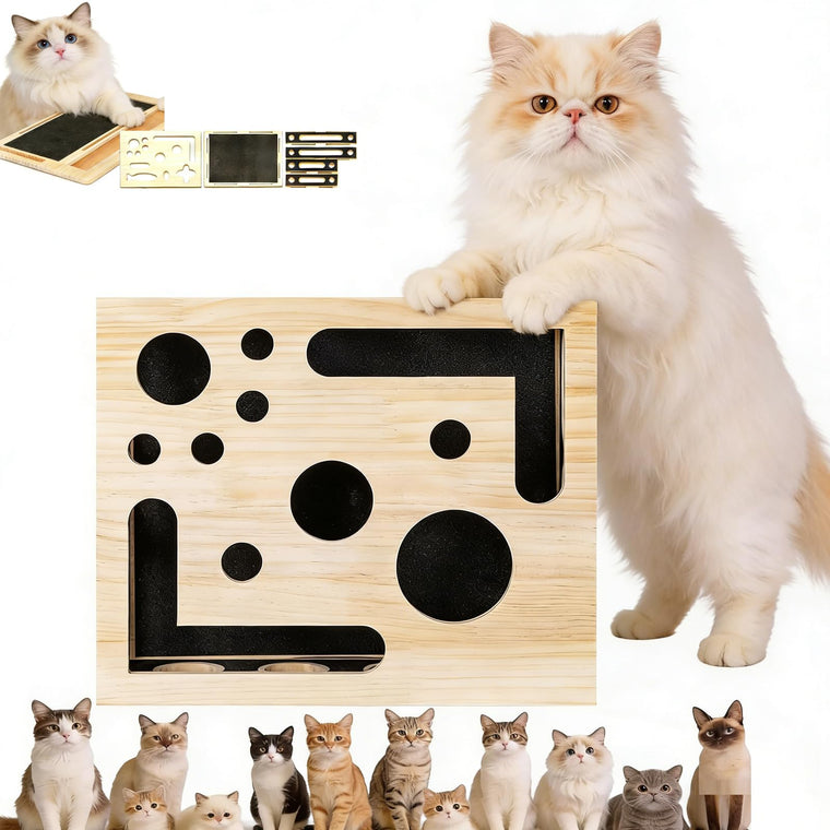 Solid Wood Fun Maze Cat Brain-Training Toy Cat Scratching Box For Entertainment