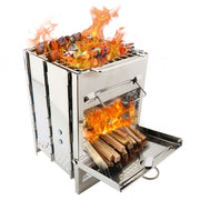 Foldable Firewood Burning Stove, Cooking Grill Stainless Steel, Wood