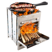 Foldable Firewood Burning Stove, Cooking Grill Stainless Steel, Wood