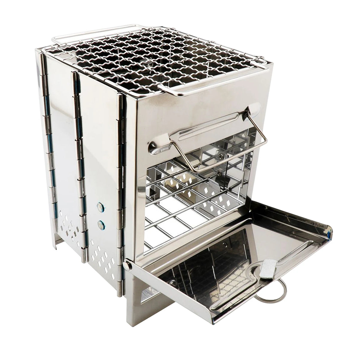 Foldable Firewood Burning Stove, Cooking Grill Stainless Steel, Wood