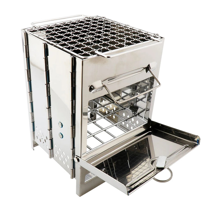 Foldable Firewood Burning Stove, Cooking Grill Stainless Steel, Wood