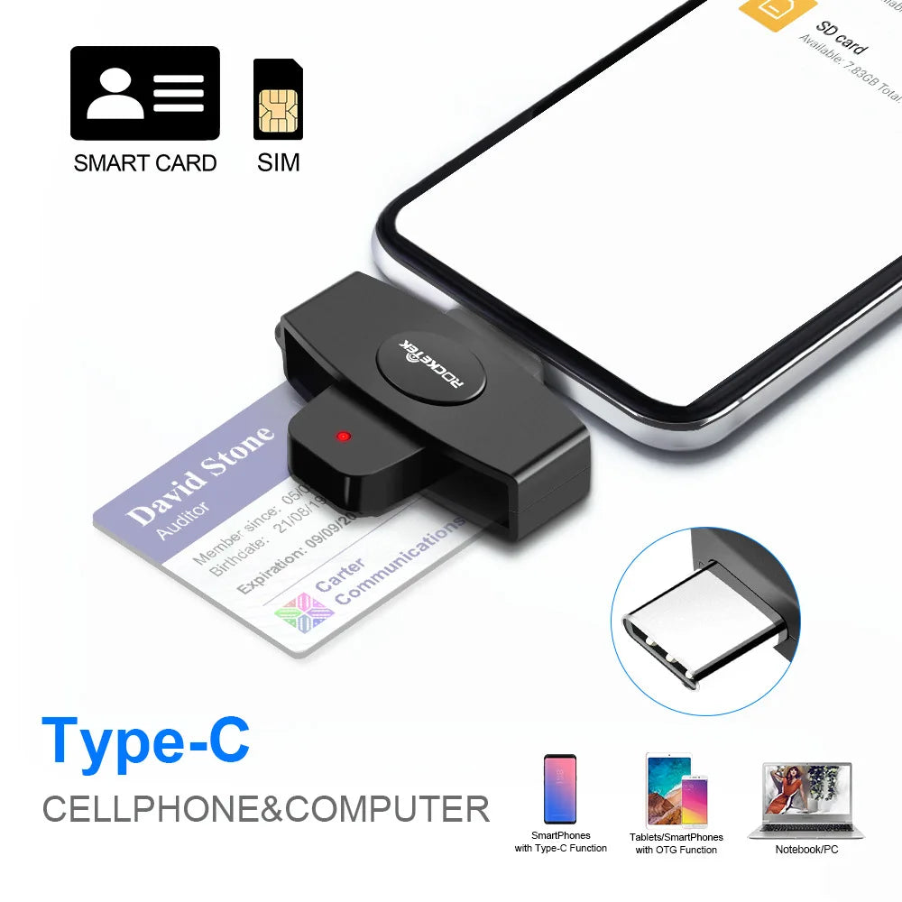 Rocketek CSCR3 Smart CAC Card Reader Type-c Bank Tax Declaration SIM