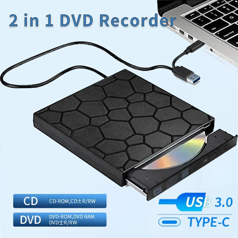 2in1 USB 3.0 Type C External Optical Drives DVD RW CD Writer Reader