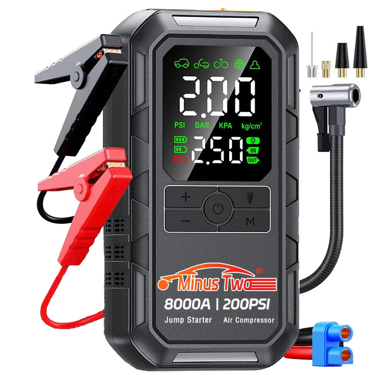 4-IN-1 Car Jump Starter with Air Compressor Peak 2000A Auto Battery