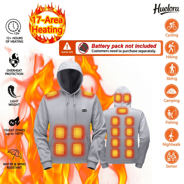 17 Zone Heating Hoodie Sweatshirt Winter Coat Usb Heated Outdoor