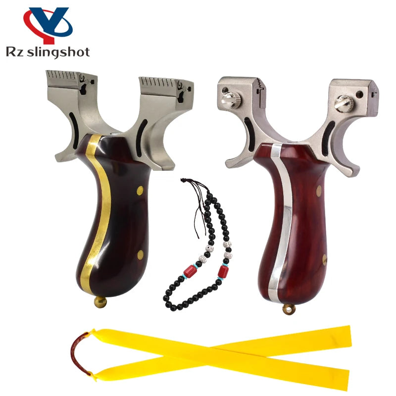 High Quality Wooden Handle Bent Handle Slingshot Stainless Steel Bow