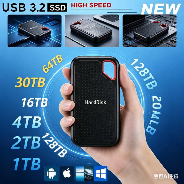 New Portable 16TB External Hard Drive USB3.2 Type-C SSD High Speed