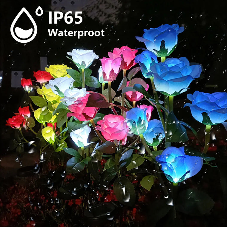 Solar Garden Lights Waterproof LED Outdoor Simulation Rose Flower
