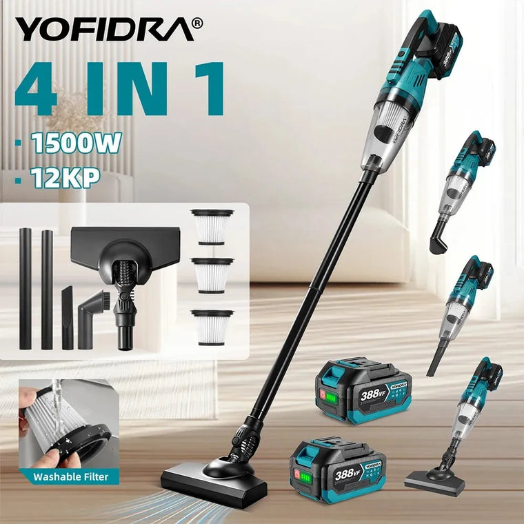YOFIDRA 1500W 12KPA Electric Cordless Vacuum Cleaner Portable 2IN1