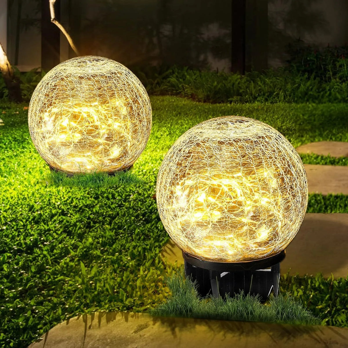 Solar Garden Lights Outdoor Waterproof, Cracked Glass Ball Light,