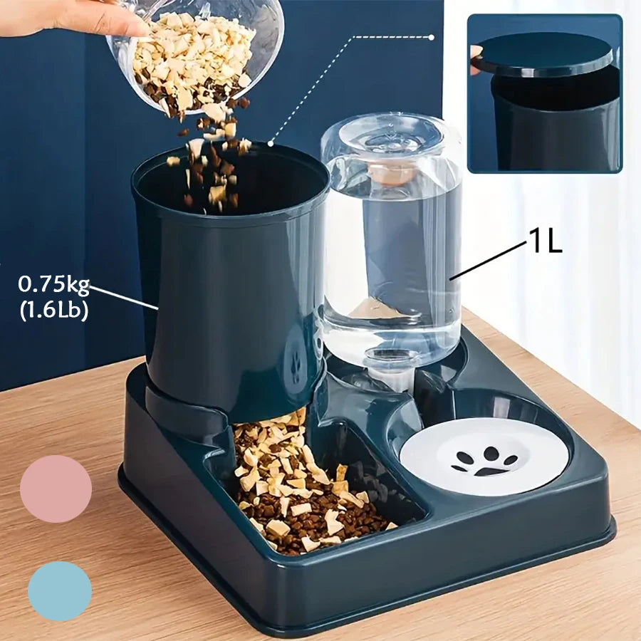 Automatic Cat Feeder Water Dispenser Set, 2 In 1 Tilted Automatic Pet