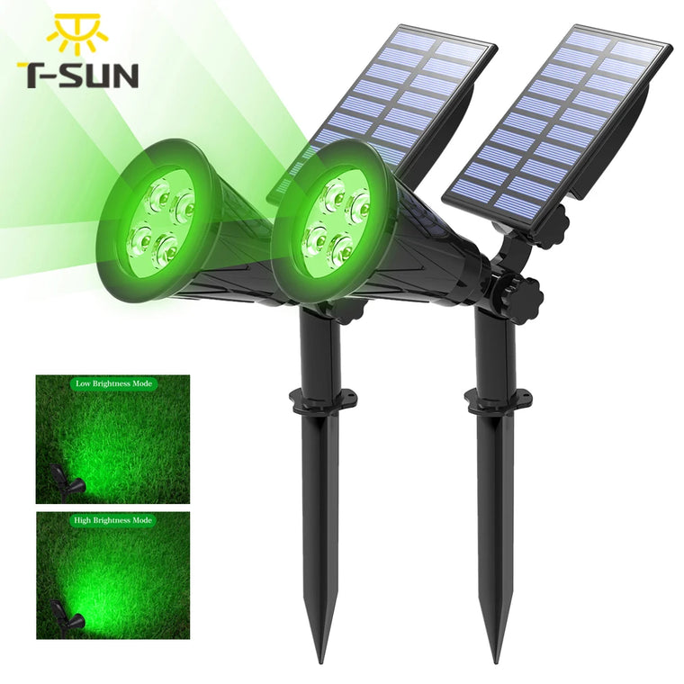 T-SUN 1/2/4 Packs Green Led Solar Lights Solar Spotlight Waterproof