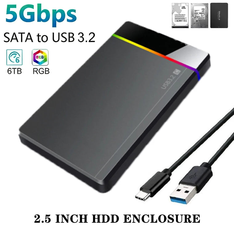 2.5 Inch Type-C Tool Free Installation Portable Hard Drive Box Rgb