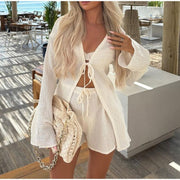 Two-Piece Set Elastic Waist Shorts Vacation Style