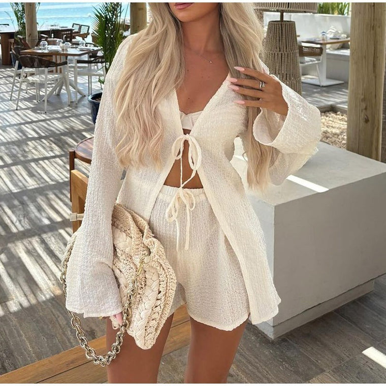 Two-Piece Set Elastic Waist Shorts Vacation Style